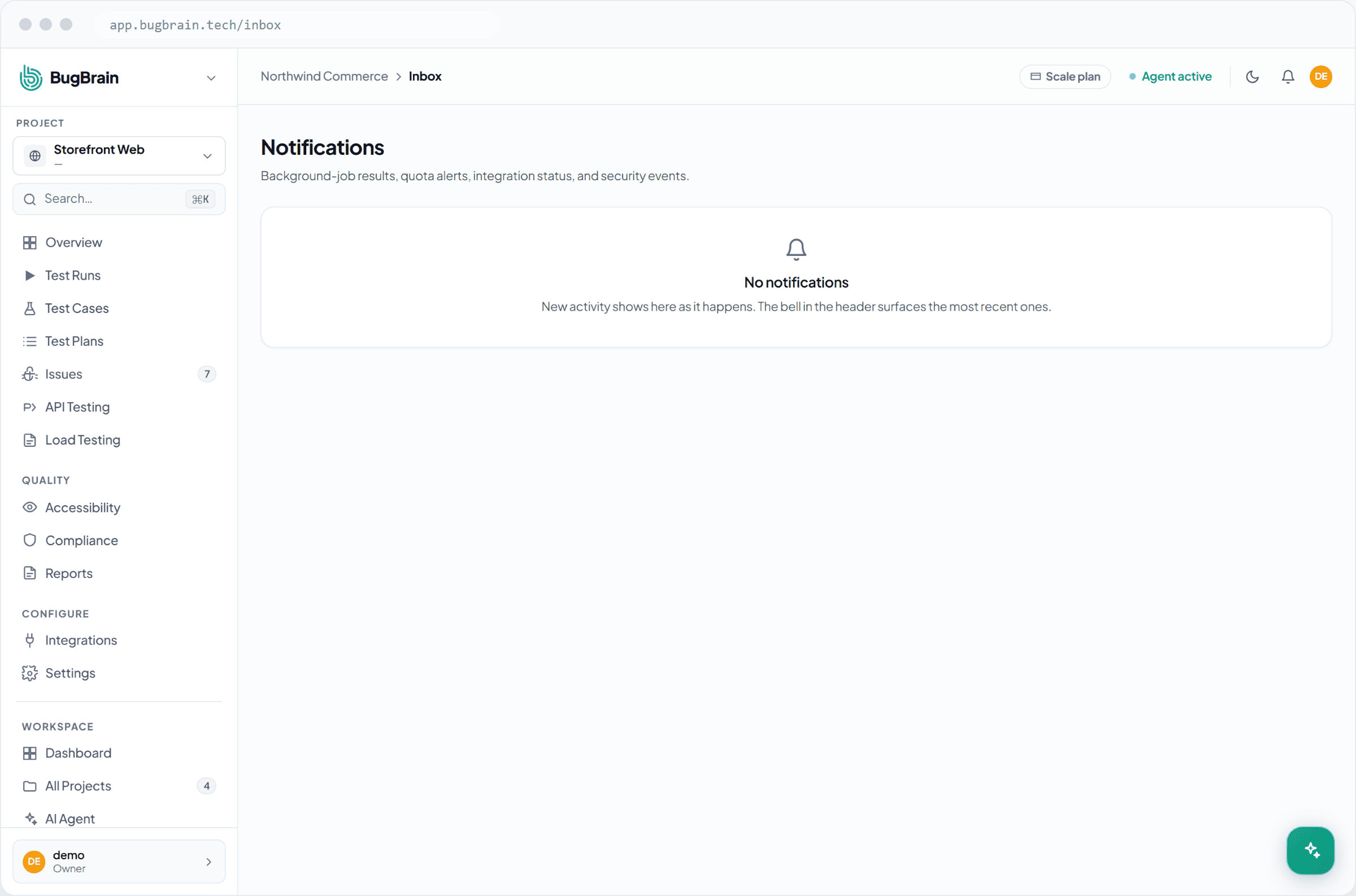 The notifications Inbox listing run and issue alerts