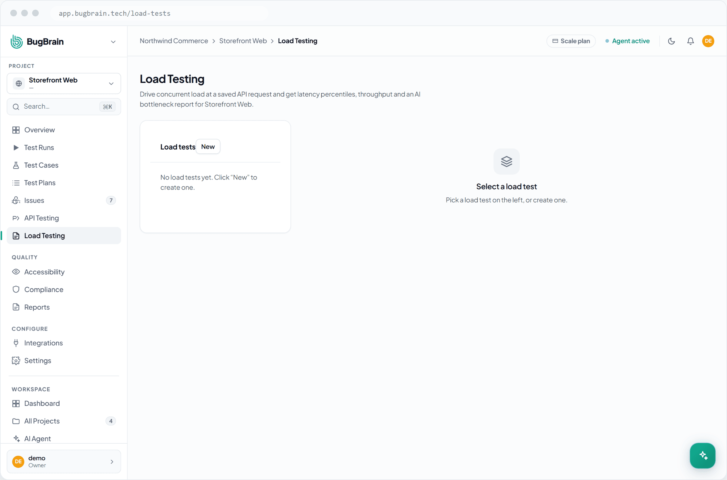 A load test running live