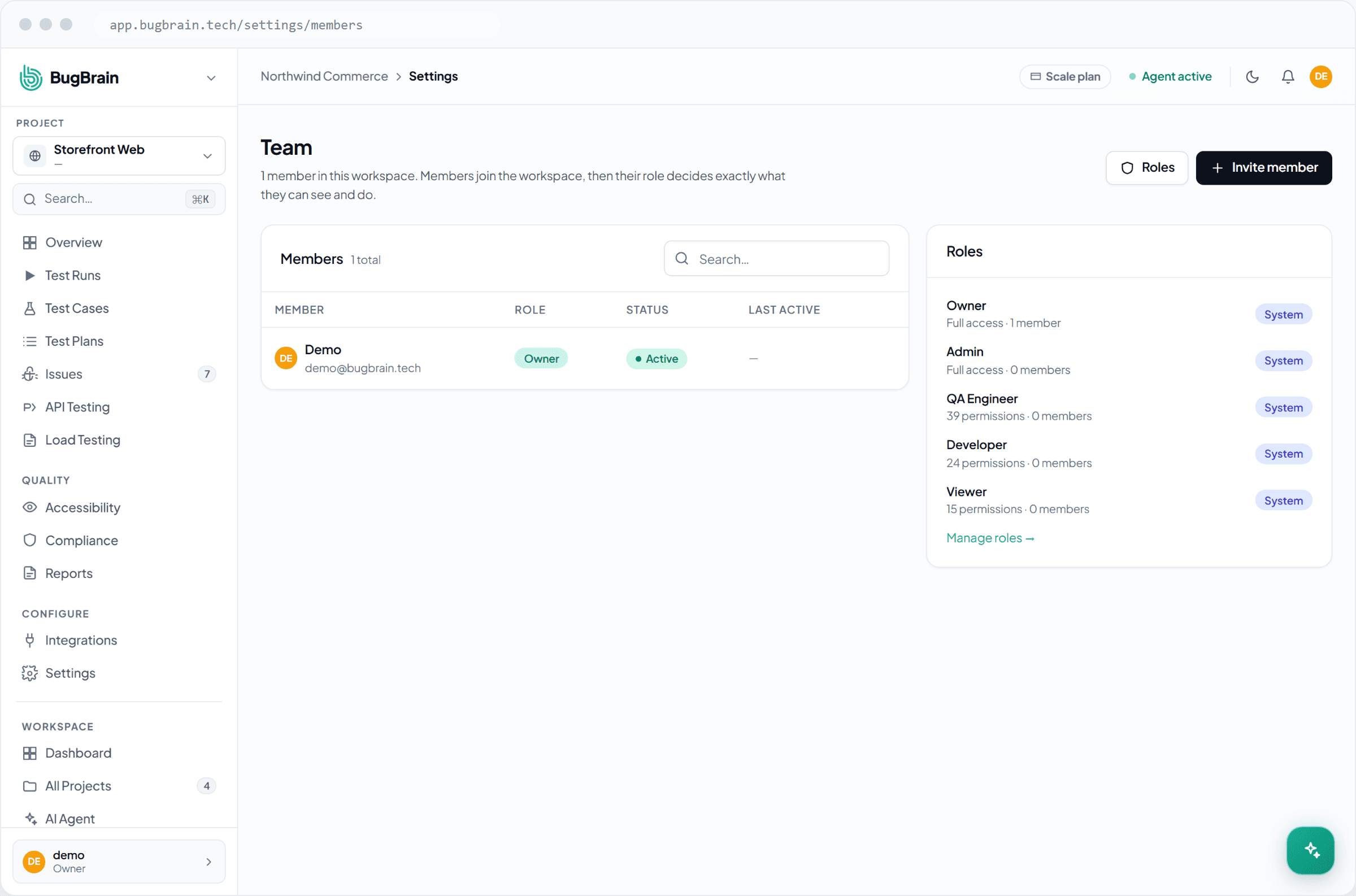 The workspace members list