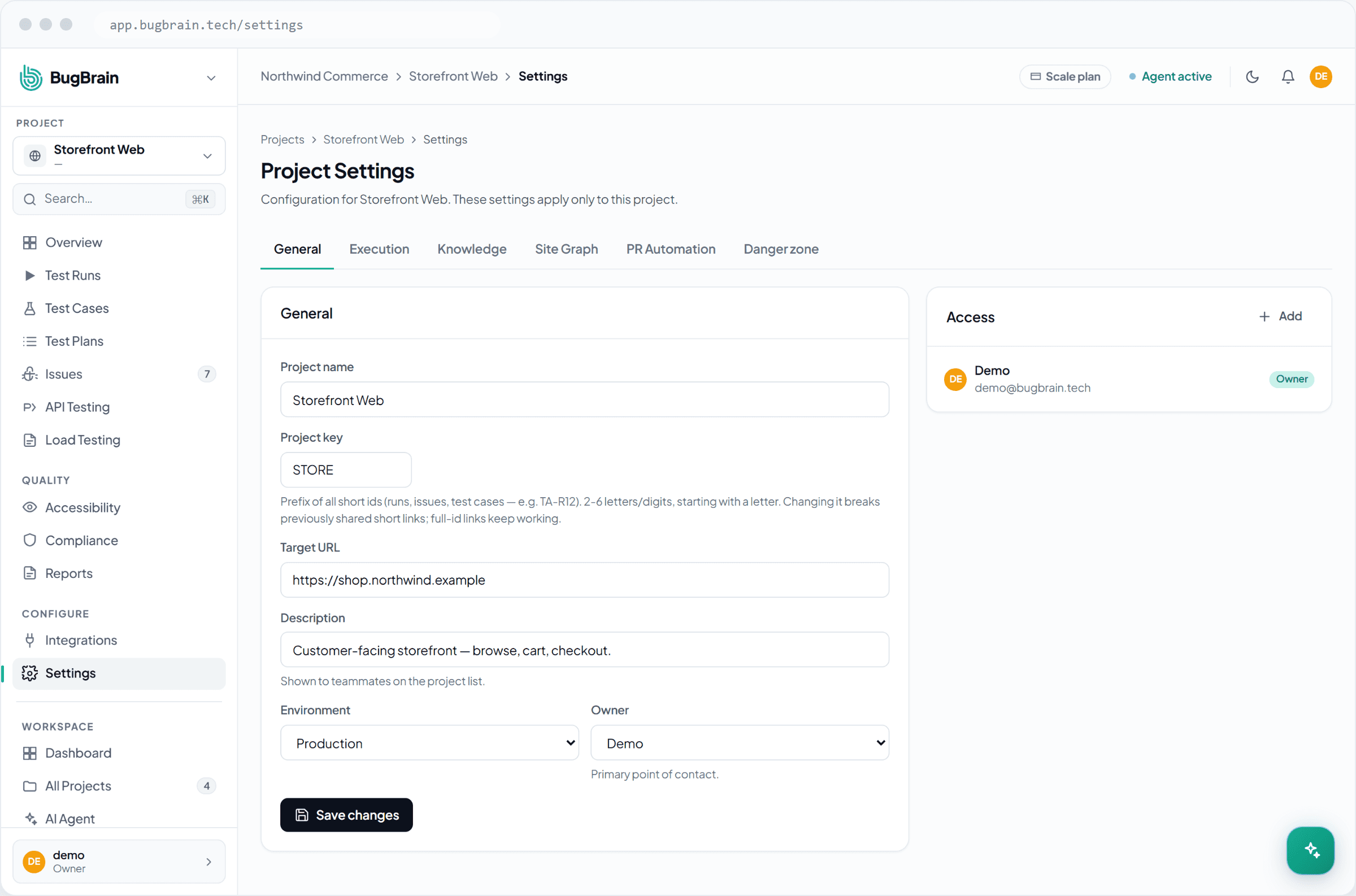 The PR Automation project tab